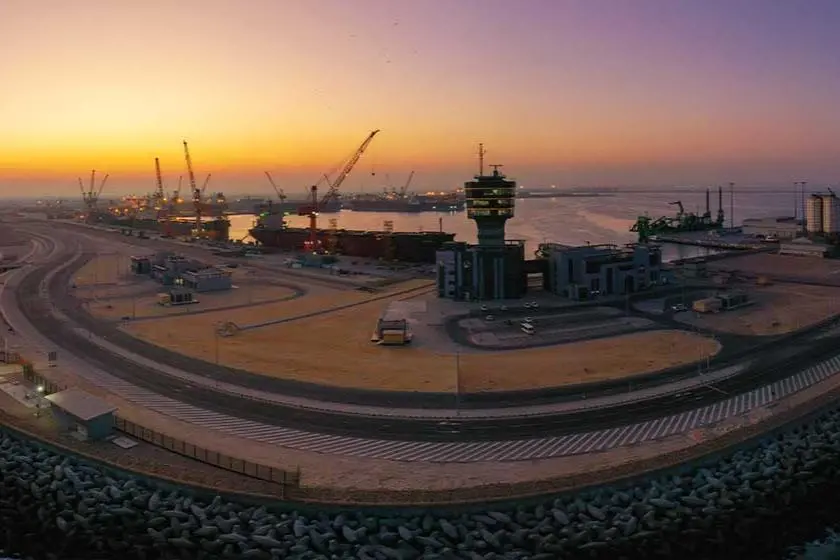 The picture shows a panoramic view of the Port Duqm at sunset