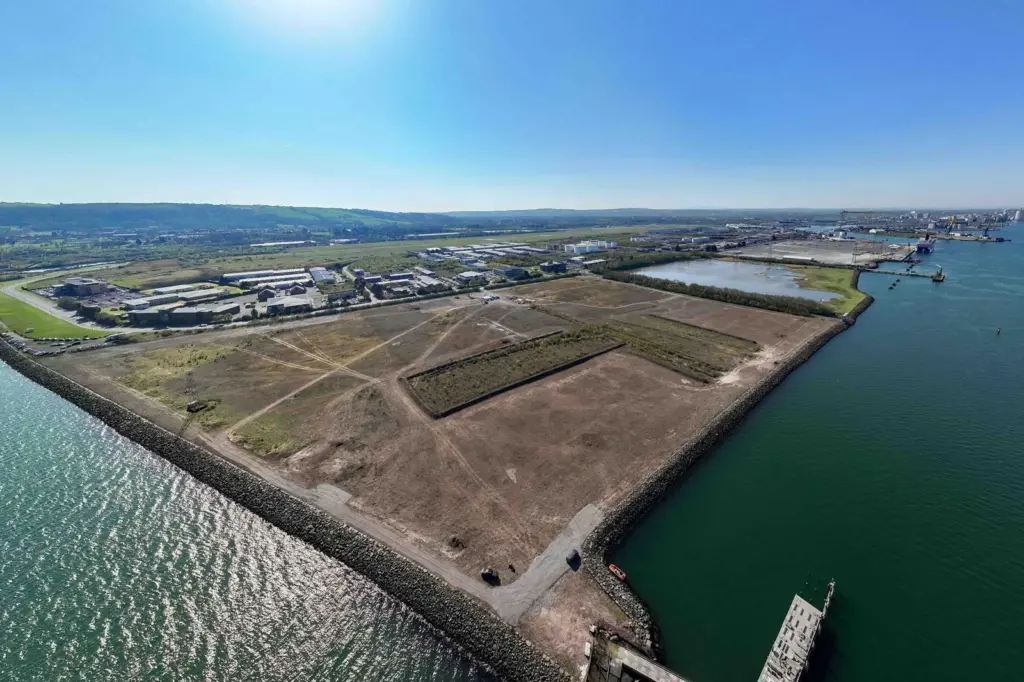 The image shows an overhead shot of Belfast Harbour's new D3 site