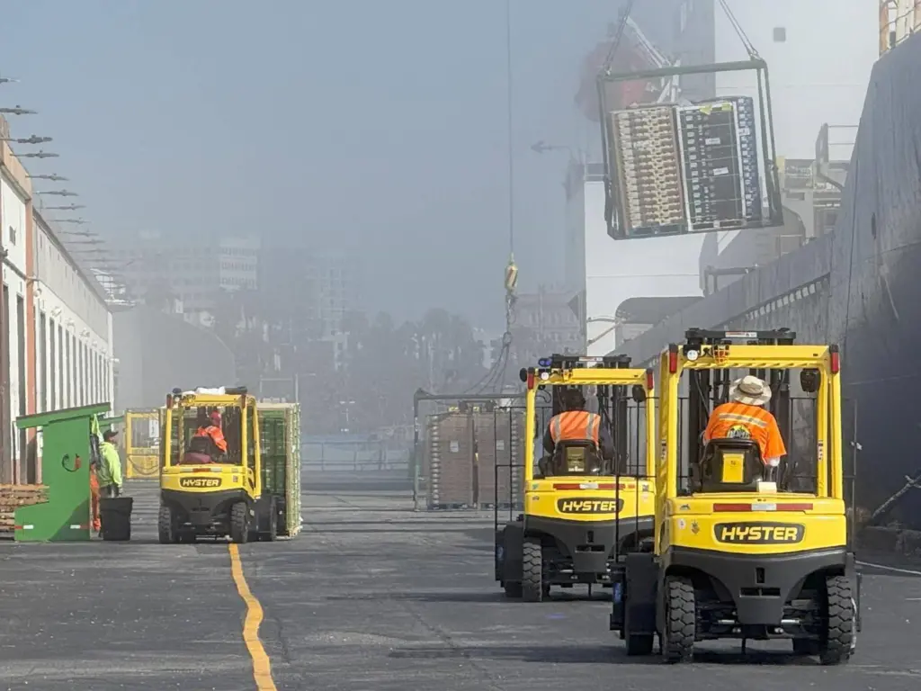 Hyster forklifts at Berth 55 at the Port of Los Angeles