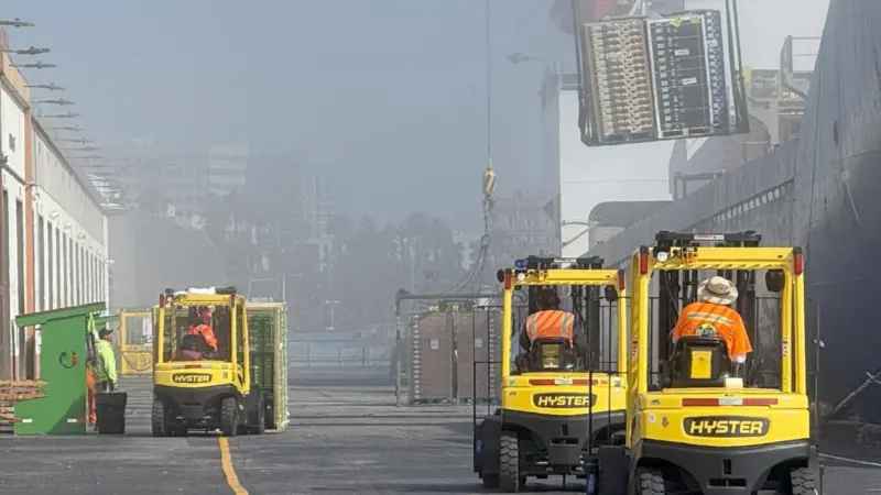 Hyster forklifts at Berth 55 at the Port of Los Angeles
