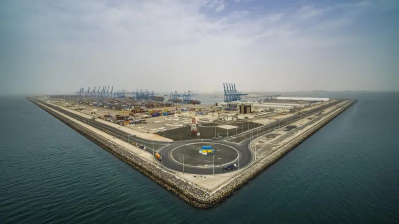 The image shows an aerial view of Khalifa Port