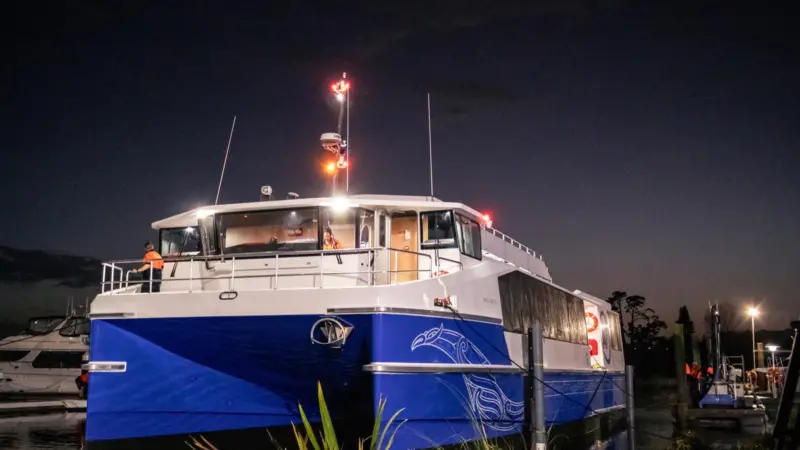 EV Maritime electric ferry at night