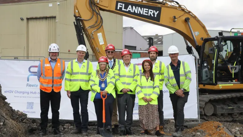 The image shows work beginning on the EV charging hub at Tilbury