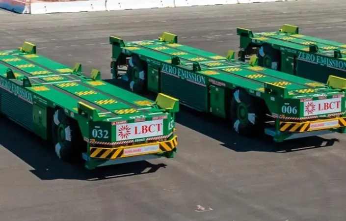 A row of Konecranes Gottwald AGVs