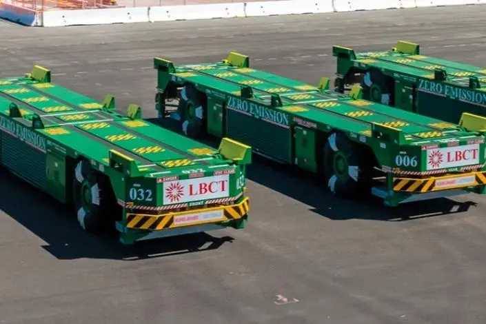 A row of Konecranes Gottwald AGVs