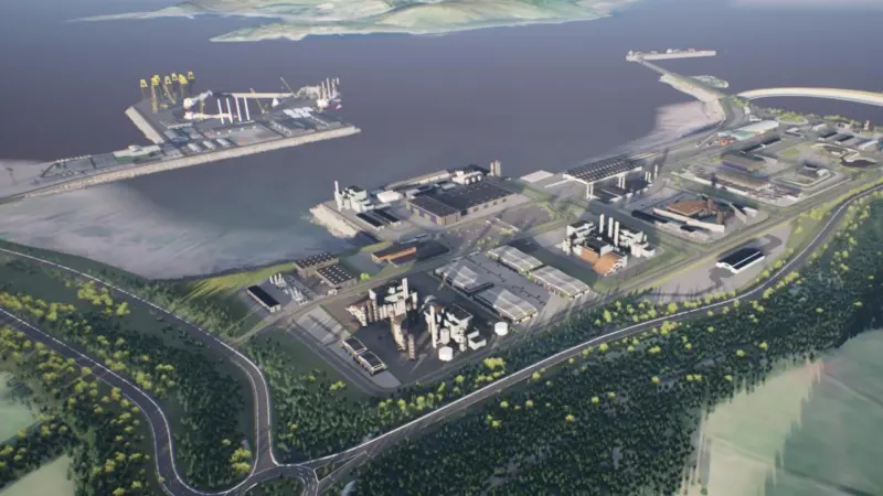 The image shows a CGI overhead shot of the Hunterston PARC development