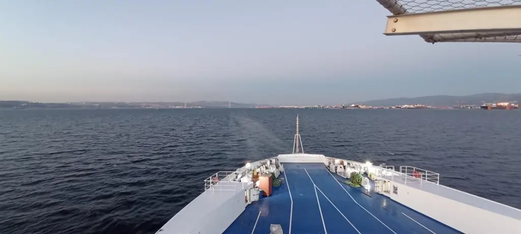 Bow or stern of a RoRo ferry at sea