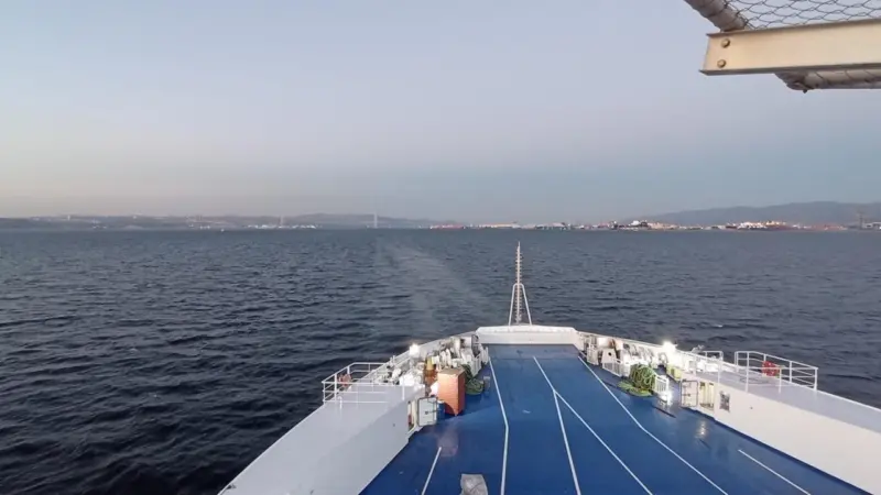 Bow or stern of a RoRo ferry at sea