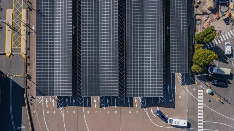 The image shows the solar array at Portsmouth International Port