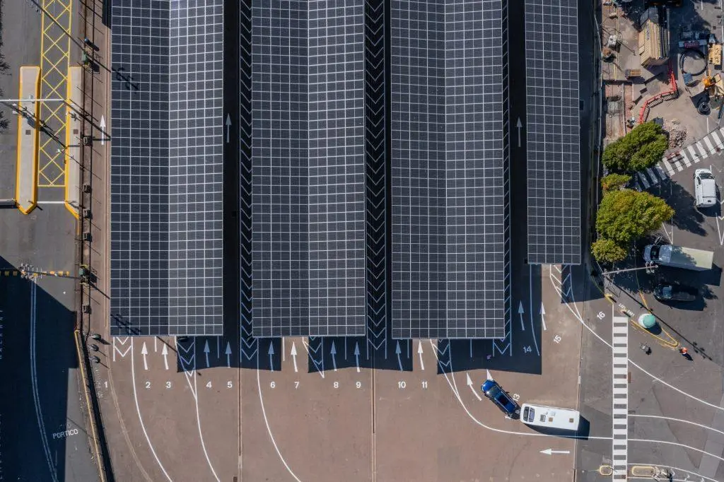 The image shows the solar array at Portsmouth International Port