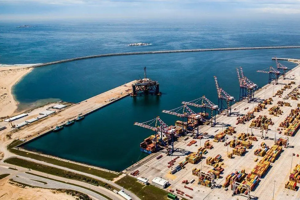 The image shows an overhead shot of South Africa's Port of Ngqura