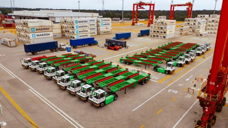A wide angle shot of the new electric terminal tractors