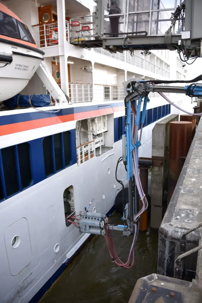 Shorepower connection between a cruise ship and the dock at the Port of Hamburg