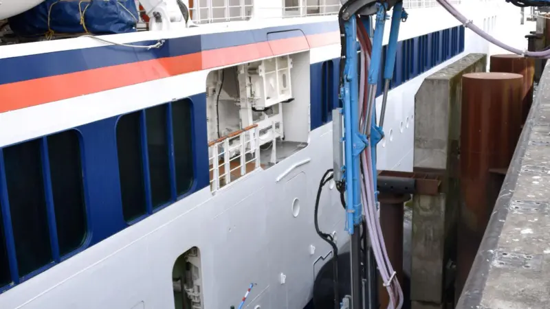Shorepower connection between a cruise ship and the dock at the Port of Hamburg