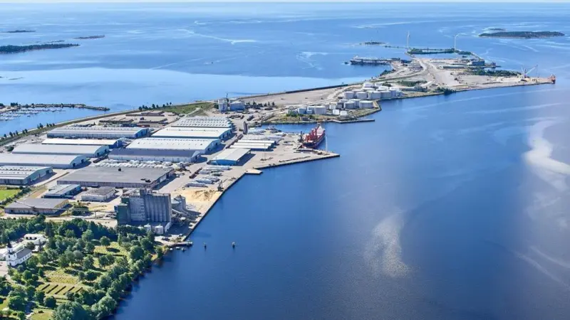 The image shows an overhead shot of the Port of Umeå