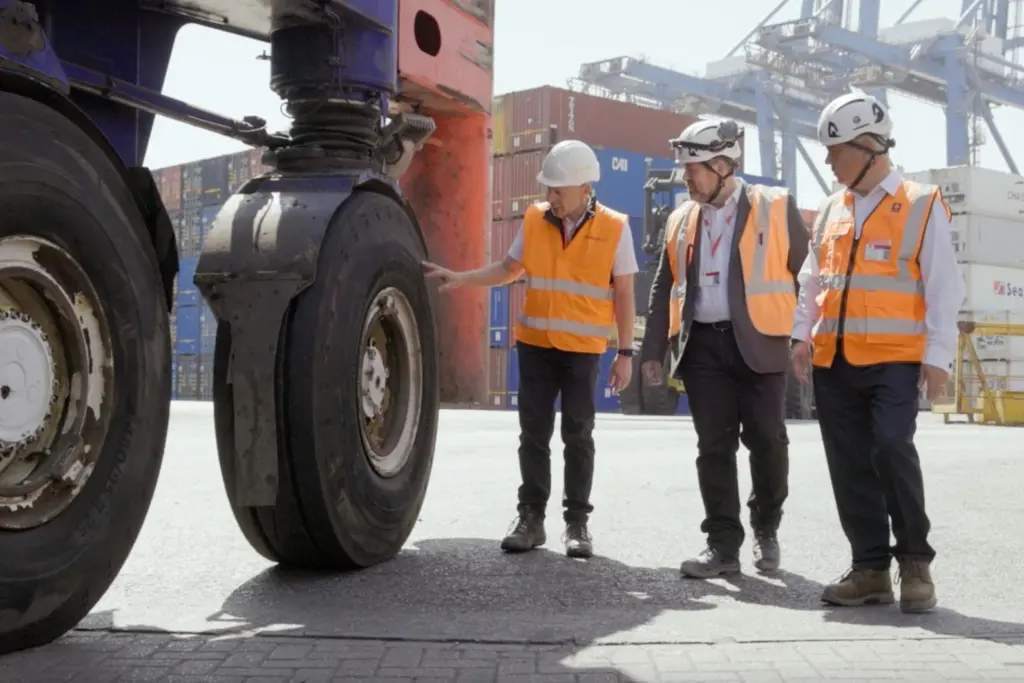 A tyre inspection on port equipment at the UK Port of Tilbury