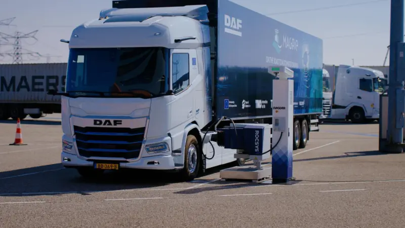 The image shows a Rocsys truck charging point