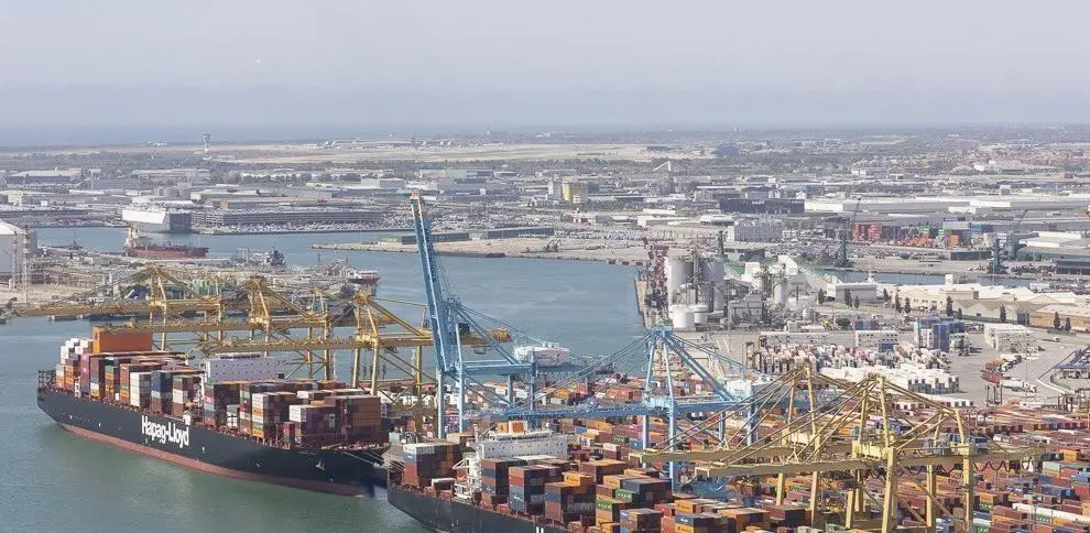 aerial shot of the Port of Barcelona showing two containers ships