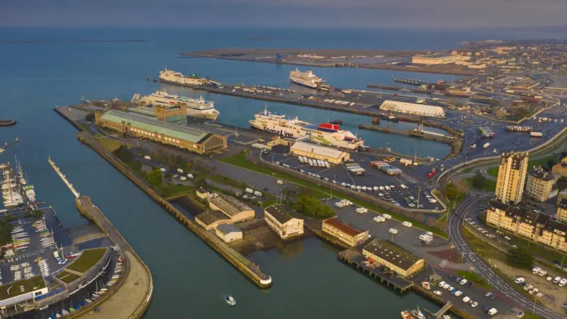 The image is an overall shot of Cherbourg Port