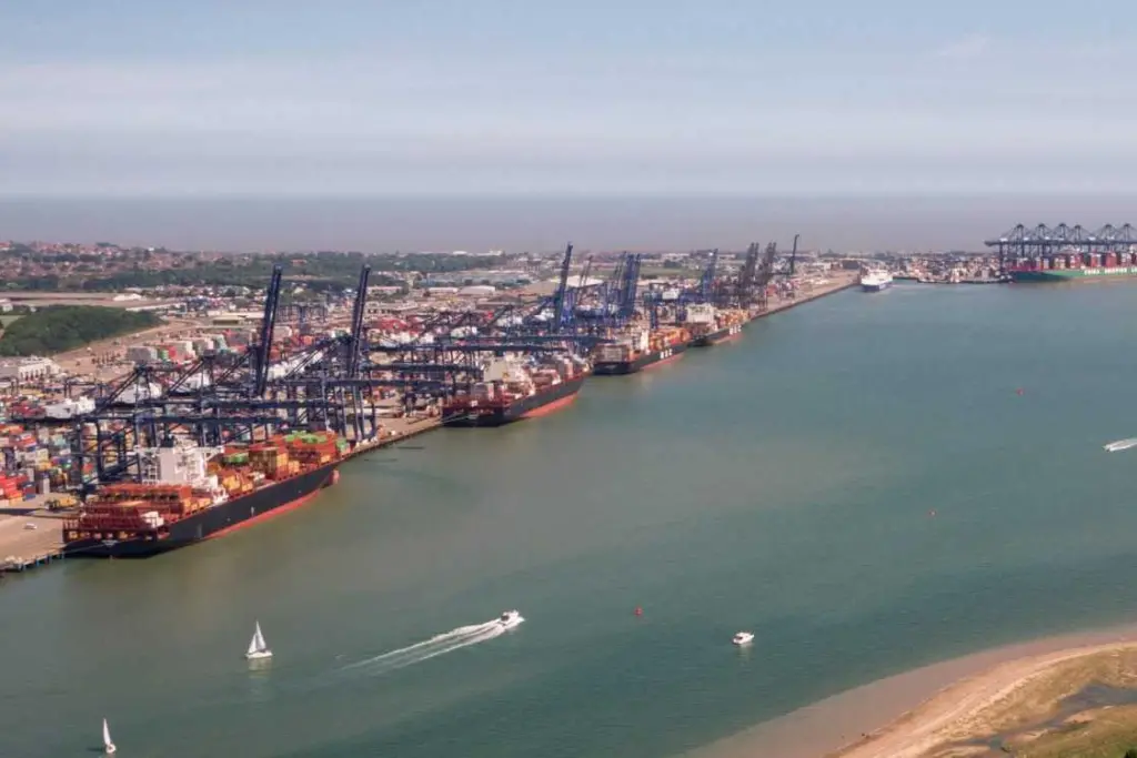 The image shows a wide angle shot of Harwich Haven Authority