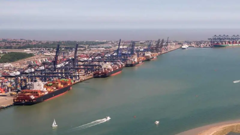 The image shows a wide angle shot of Harwich Haven Authority