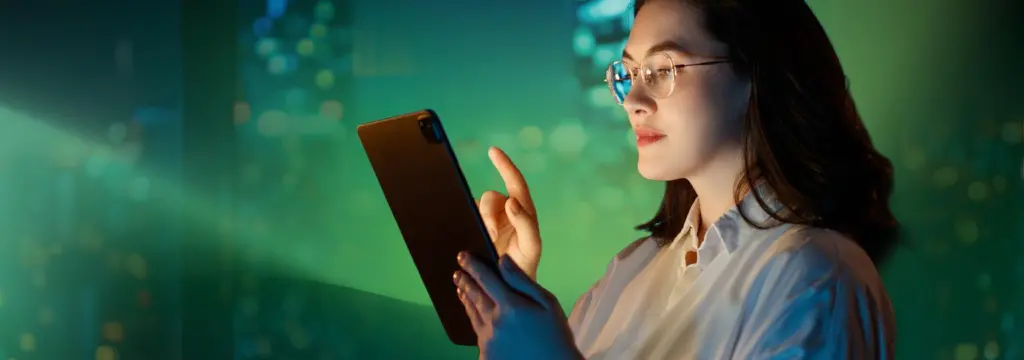 Woman looking at a phone screen