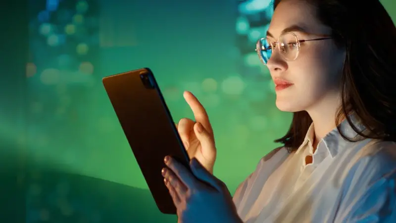 Woman looking at a phone screen