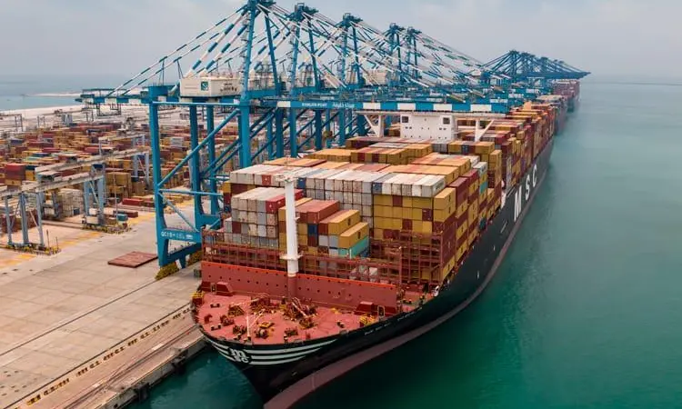 A ship pictured on the quayside at Khalifa Port