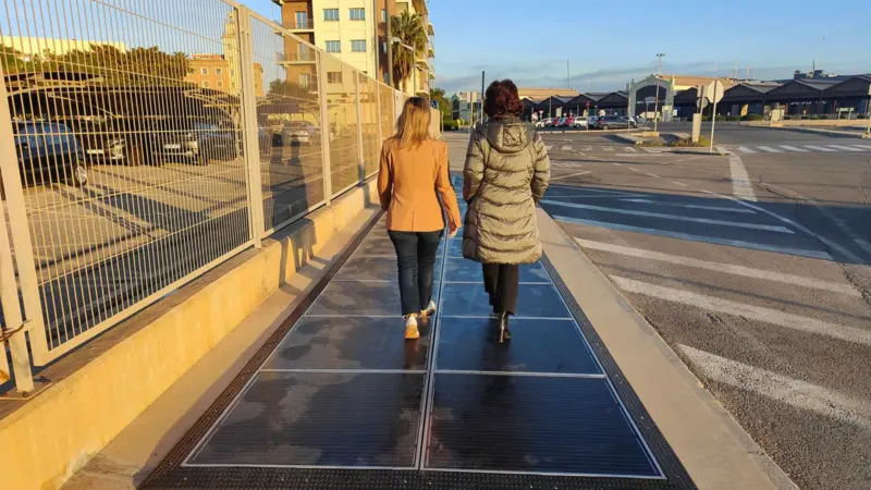 The solar panels on the pavement at Valencia Port