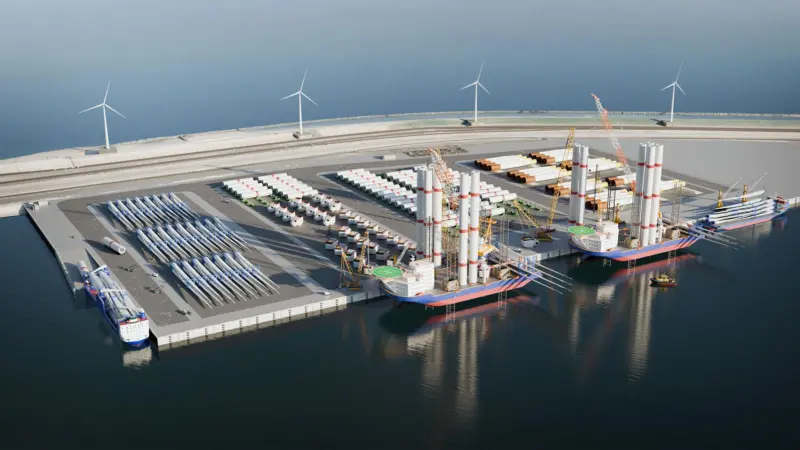 Artist's impression of a new terminal to support offshore wind sector at Maasvlakte at the Port of Rotterdam