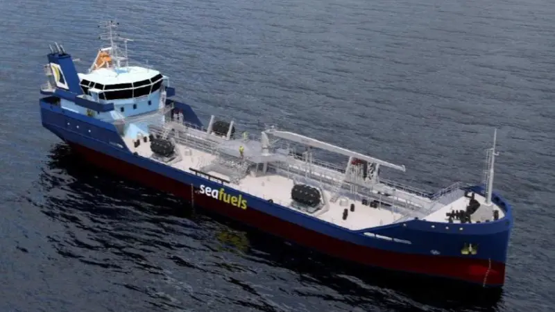 A render of the new Seafuels bunkering vessel