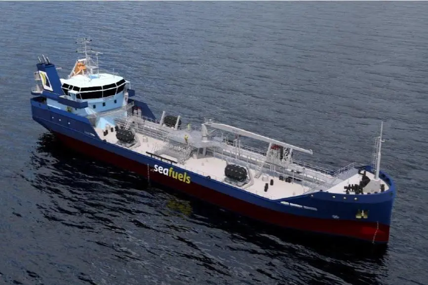 A render of the new Seafuels bunkering vessel