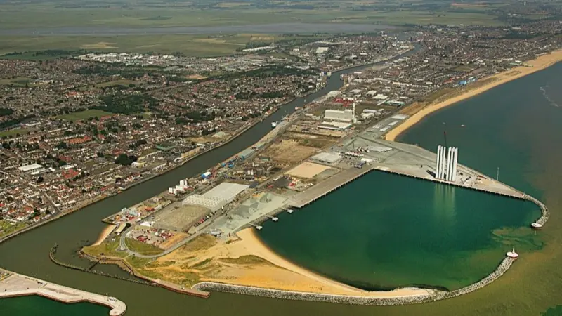 A aerial shot of Great Yarmouth Harbour