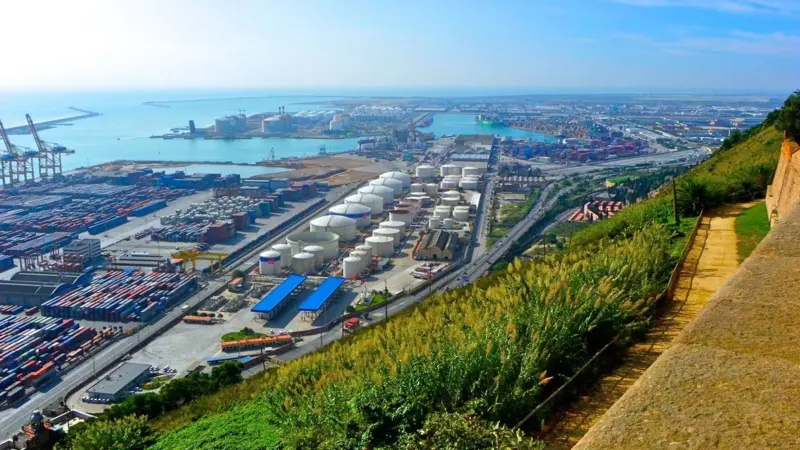 An aerial shot of the Port of Barcelona