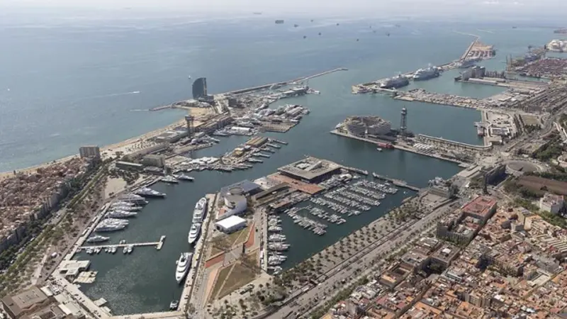 An aerial shot of the Port of Barcelona