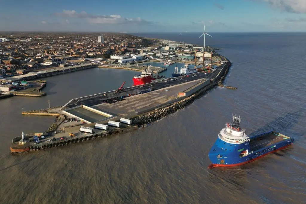The image shows an overhead image of the Port of Lowestoft