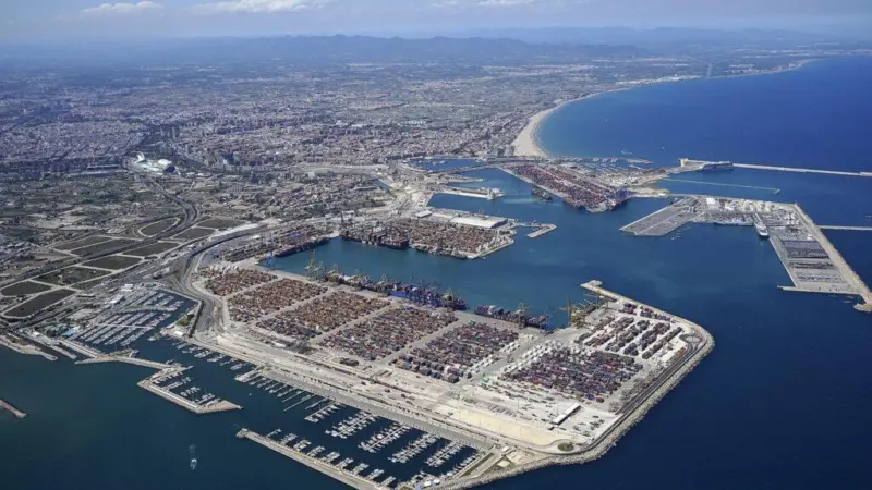 An aerial shot of the Valenciaport