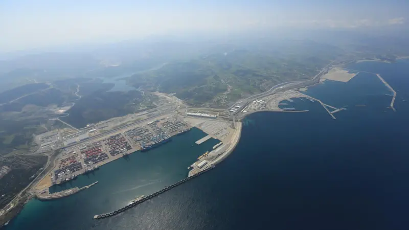 An aerial shot of the port of Tanger Med