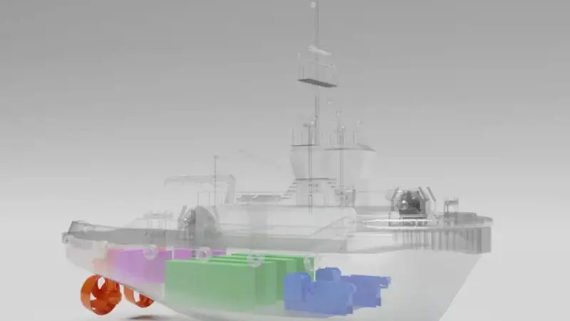 A render of the new tug showing its electric battery system