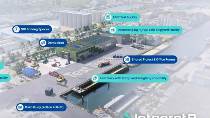 The image shows a rendering of the IntegratR Innovation Campus which may be subject to change