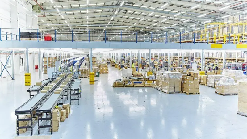 The image shows a wide angle shot of ILG's warehousing facility at Bracknills