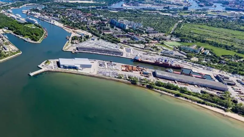 An overhead shot of the Port of Gdańsk