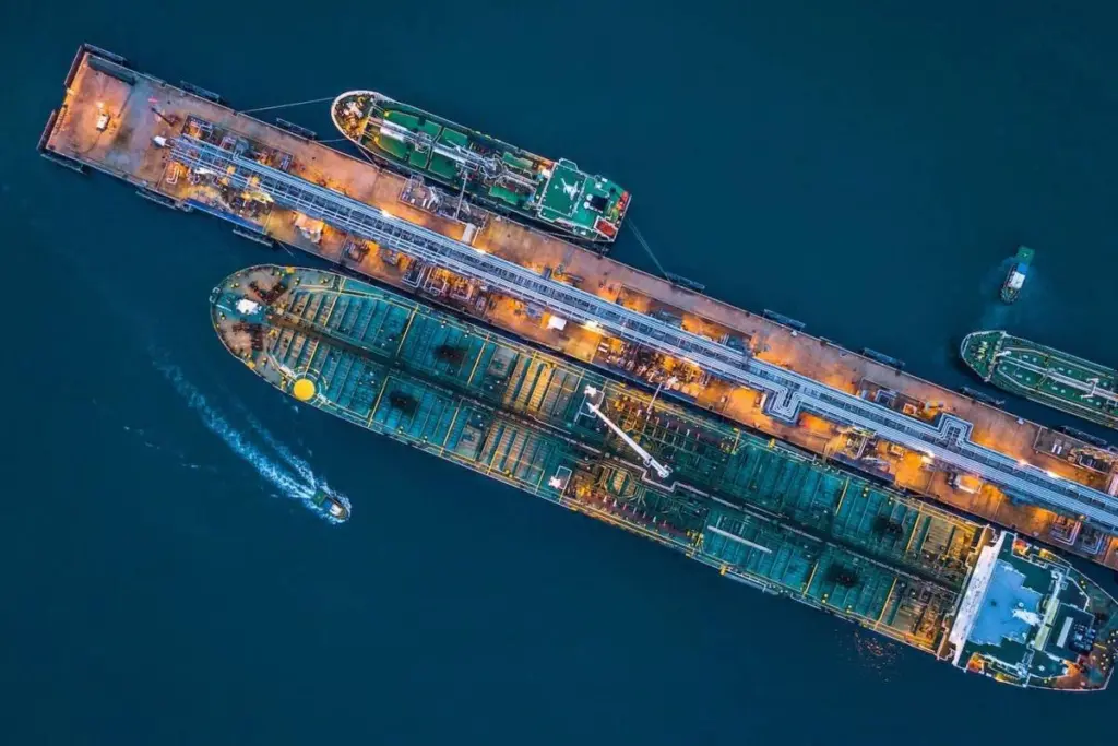 An image of vessels berthing at a terminal