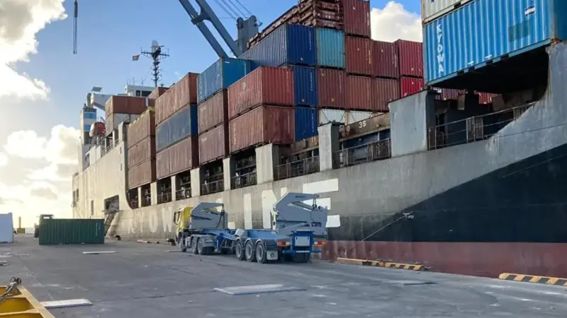 A picture of cargo on the quayside at Betio