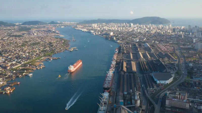 An overhead shot of the Santos Canal