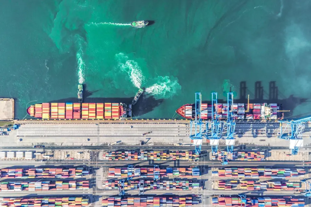 An overhead shot of DP World's Constanța terminal
