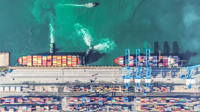 An overhead shot of DP World's Constanța terminal