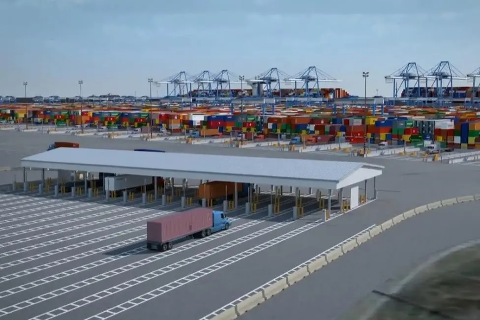 A truck approaching the semi-automated operation at the Port of Virginia