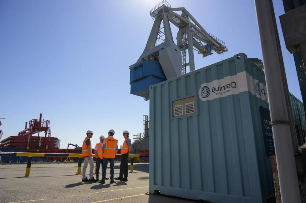 A picture of QuinteQ’s containerised flywheel system at Rhenus Logistics’ terminal at PoR, 2024