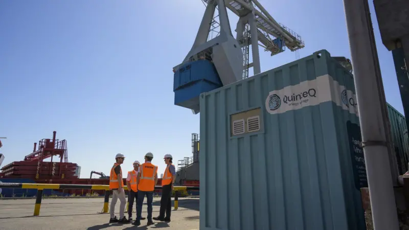 A picture of QuinteQ’s containerised flywheel system at Rhenus Logistics’ terminal at PoR, 2024